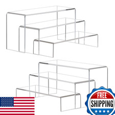 ANDGOO Large Acrylic Display Risers 2 Sets, Clear 3-Tier Shelf Stand