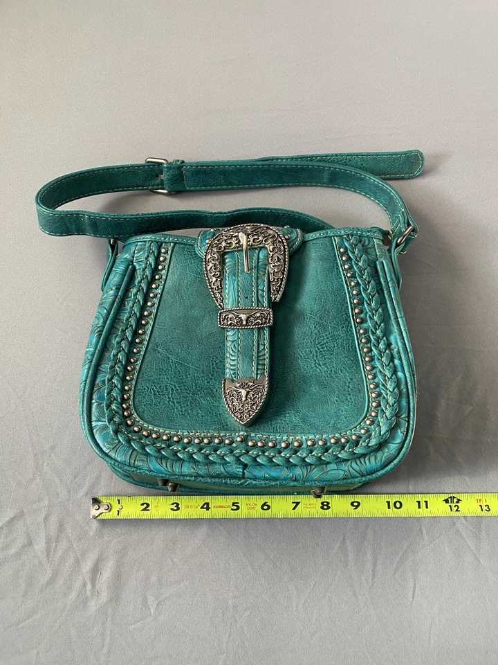 Montana West Studded Bag Western Style Handbag In Teal and Silver - Image 2 of 4