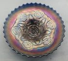 WONDERFUL VINTAGE CARNIVAL DUGAN BLUE DOUBLE STEM ROSE ICE CREAM FOOTED BOWL