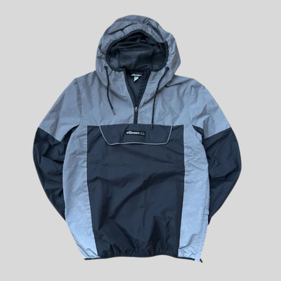 Ellesse Windbreaker Anorak S Grau Schwarz Kapuze Half Zip Logo Fronttasche