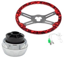 18" Wood 4-Spoke Red Pattern Steering Wheel Kit w/Adapter for Peterbilt Truck