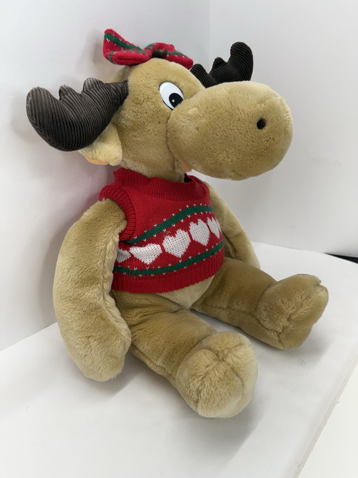 1987 Commonwealth 18" Holly Plush Girl Moose Stuffed Animal Holly Sweater & Bow 