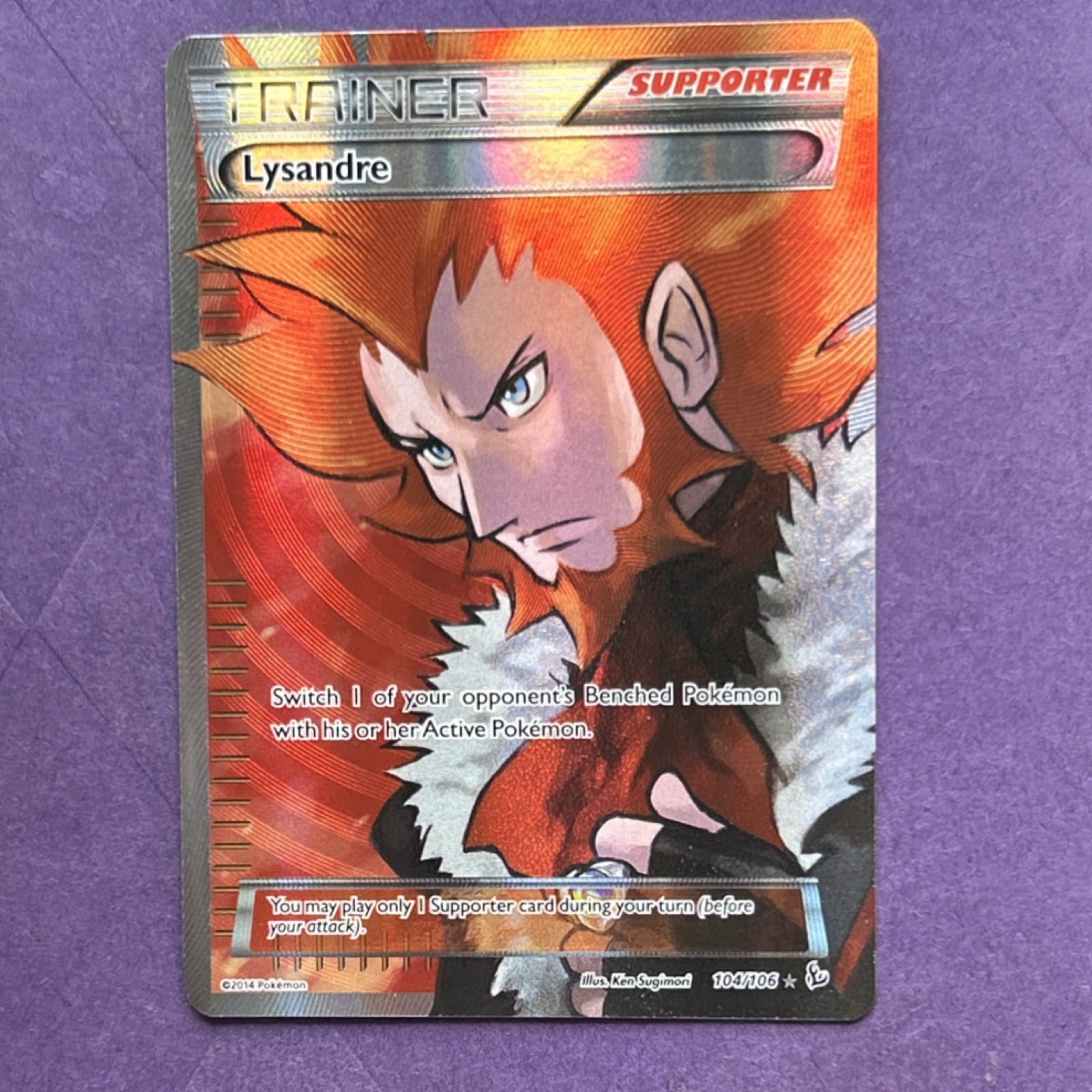 Pokémon Lysandre Full Art Ultra Rare Holo Trainer 104/106 Flashfire Card