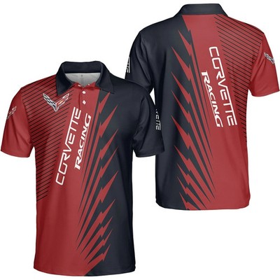 NEW Custom Name Men's Corvette C8 Logo Racing Red Black Polo All Size S-5XL