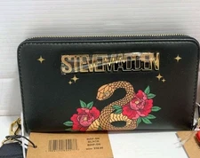 STEVE MADDEN Womens  BLACK ZIP AROUND WALLET WRISTLET Lunar Year Snake NWT