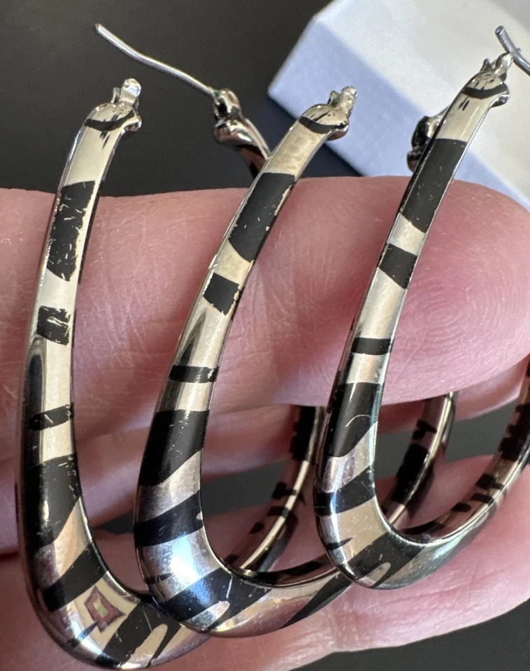 Lia Sophia Large Oval Black & Silver Hoops- Approx 1.5” L - Image 2 of 4