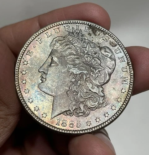 Rainbow Toned 1885 Morgan Dollar BU Terminal Toned Both Side