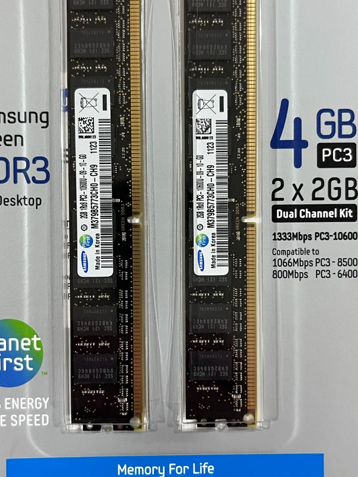 New Samsung 2x 2GB DDR3 1333MHZ PC3-10600 4GB 240Pin DIMM M379B5773CH0 - Image 2 of 3