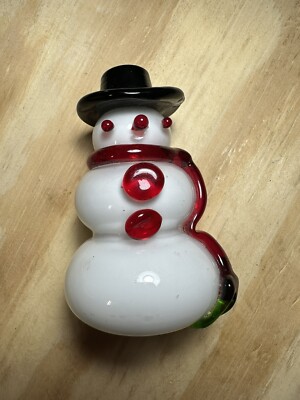 Glass Art Snowman Vintage Top Hat Red Green Scarf Christmas Decoration