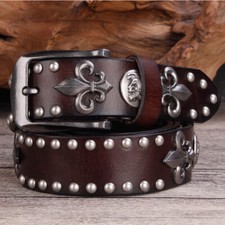 Skull Studded Rivet Metal Punk Rock Belts Waistband Men Leather Buckle Belts