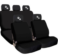For Toyota White Paws Seat Covers with Embroidered Headrest Covers Black Car