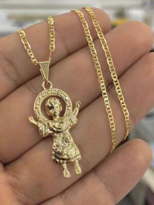Cadena del Divino Nino with Mariner Chain 20'' for Womens Gold Filled Charm 34x20