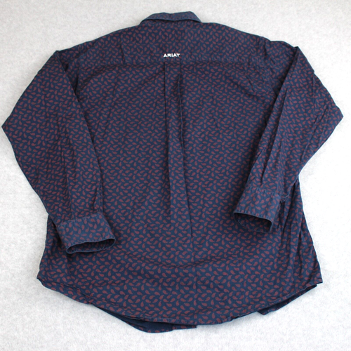 Ariat Shirt Mens M Navy/Red Paisley Button Up Long Sleeve Stretch Preppy Western - Picture 2 of 10