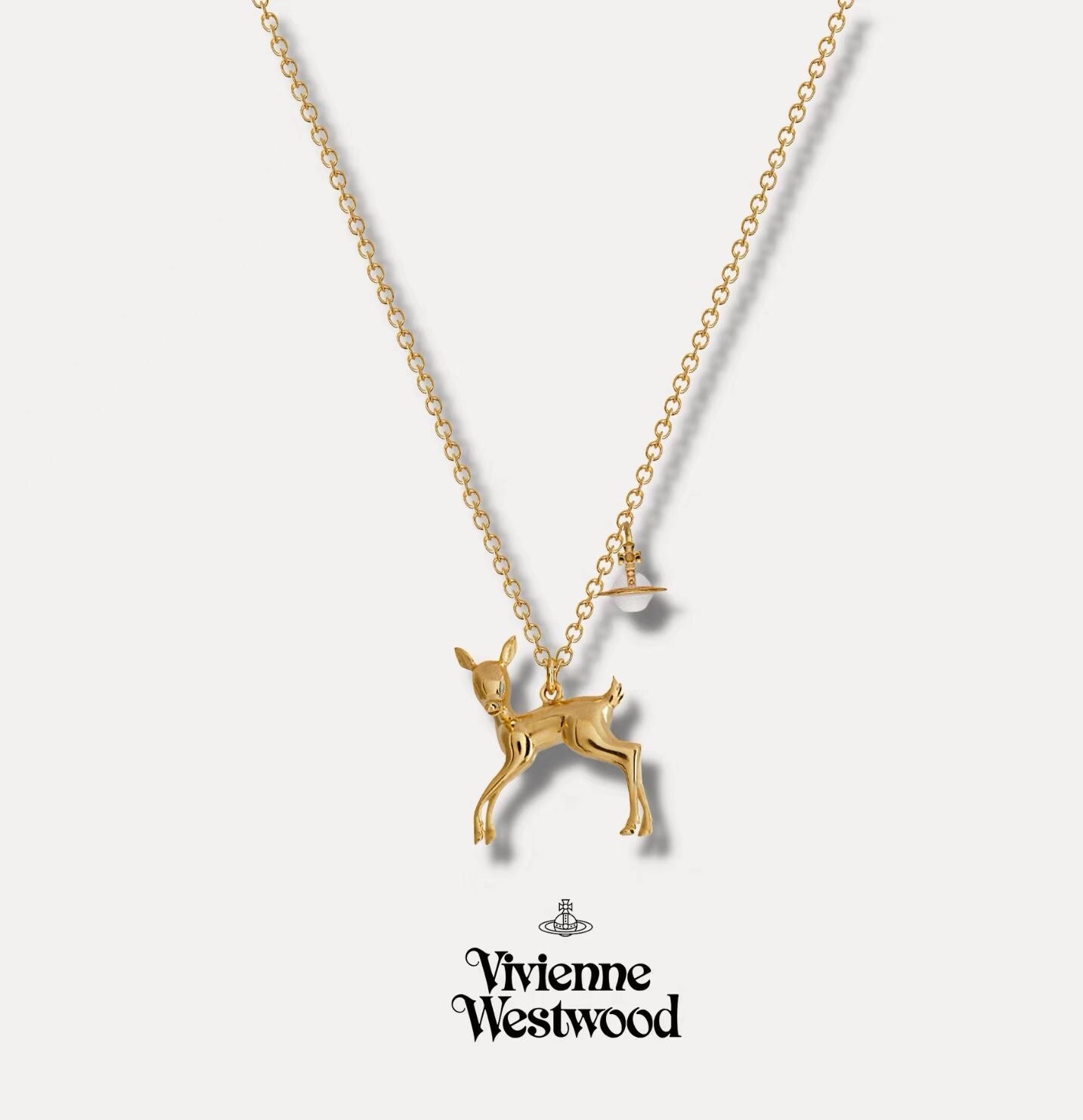 Vivienne Westwood Deer Necklace With Orb Gold Tone Includes Full Packaging