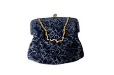 Vintage 1950s Ingber Carpet Bag Damask Evening Purse Black Gold Chain Tapestry