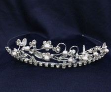Crystal Rhinestones With Pearl /Tiara Silver Plated. 1.25" Tall.