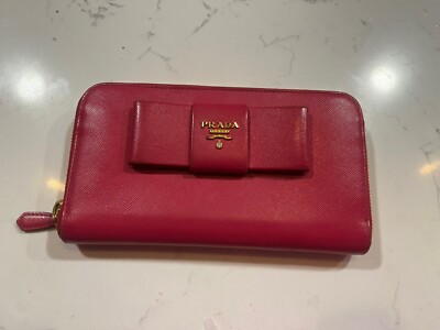 Prada PINK saffiano leather bow front long zip around wallet | eBay