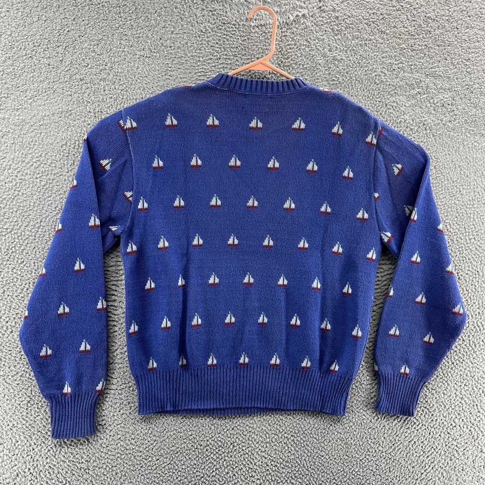 VINTAGE Boat House Row Sweater Men Extra Large Blue All Over Sail Boat