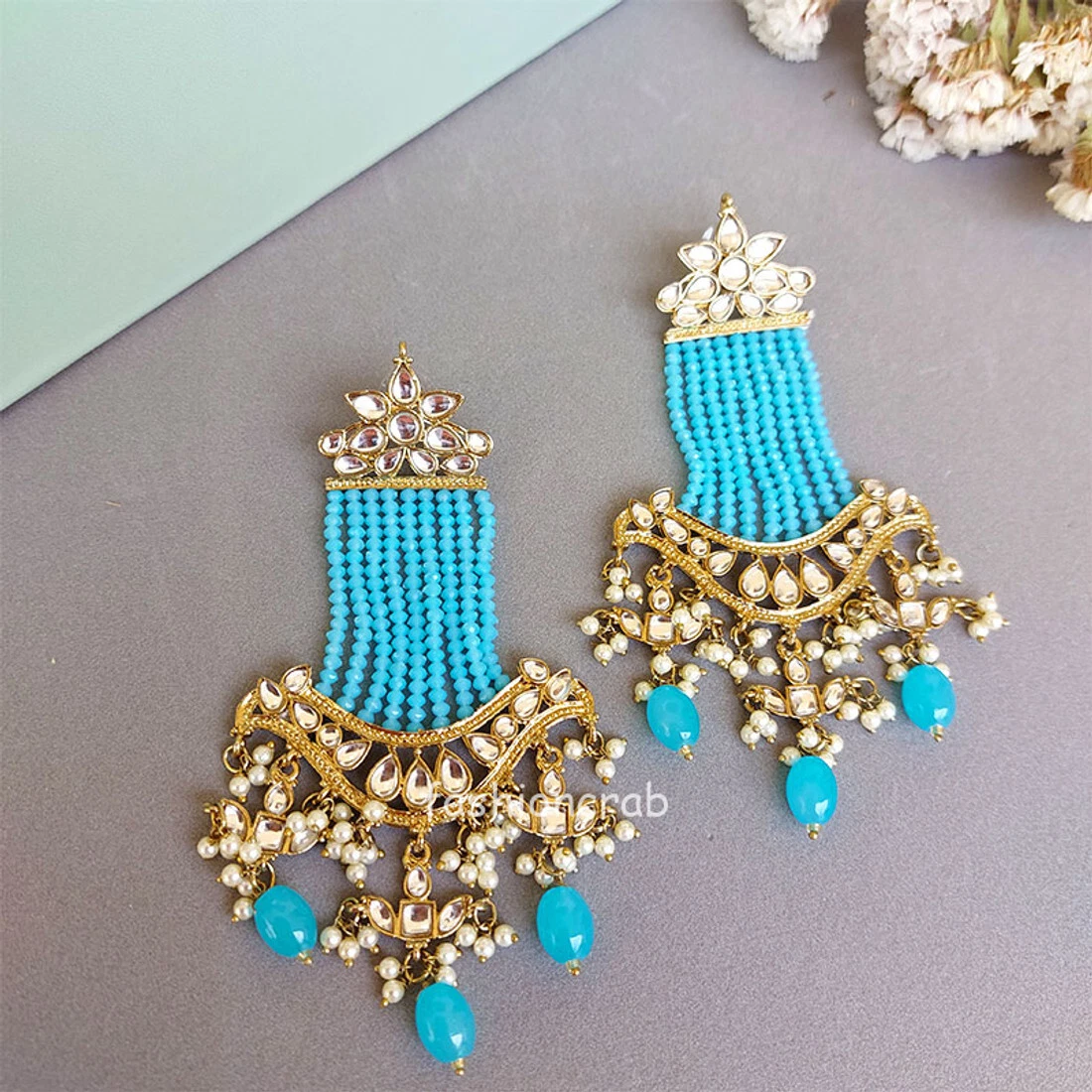 Blue earrings for best sale saree