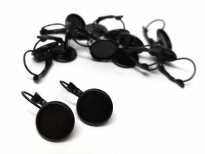 10 pcs. Black Earring Clips Settings Lever Back Bezels Cabochons   10mm Glue Pad
