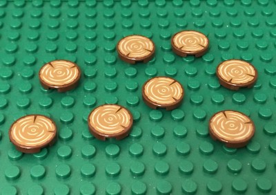 Lego 8 Pieces Reddish Brown Round Tile 2x2 w/ Tree Trunk Stump Log Pattern Parts