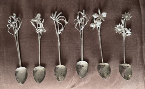 Harris & Sons Six Australian Sterling Silver Spoons With Wildflower Finials - Afbeelding 1 van 14