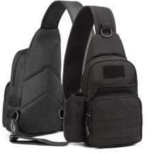 Tactical Molle Sling Chest Bag EDC Crossbody Pack with Water Bottle Holder Pouch