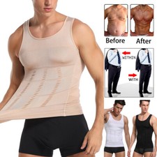 Men Slimming Body Shaper Belly Chest Compression T-Shirt Vest Girdle Tank Top US