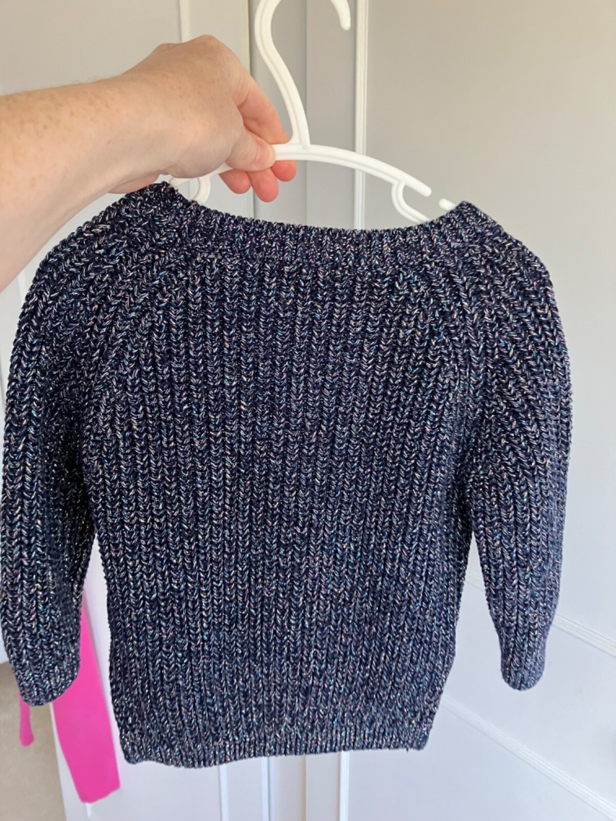 Girls age 3yrs NEXT thick purple sparkly party pullover jumper short front VGC image 8