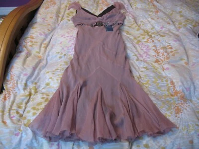VESTIDO KAREN MILLER RUBOR ROSA SEDA GASA IMPRESIONANTE TALLA UK 10 NUEVO CON ETIQUETAS - Imagen 1 de 4