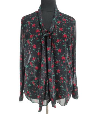 Maree Pourtol Womens Tunic Top Size 16 Chiffon Floral Tie Neck Long Sleeve