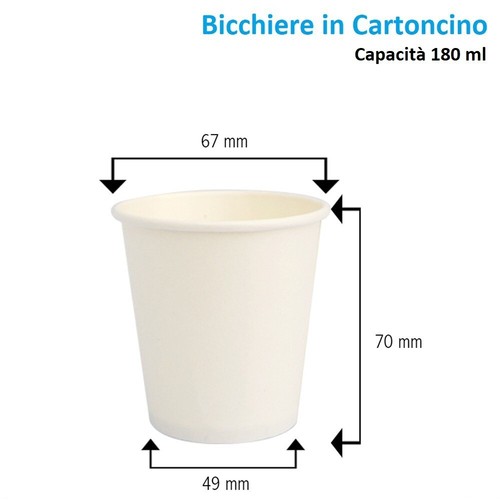 100 BICCHIERI DI CARTA 180 ML BIANCO BIO TACCA 165 ML CON 100 PALETTE DI LEGNO - Foto 2 di 7