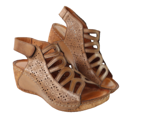 $120 SPRING STEP US Women’s 6.5 7 37 Brown Leather Inocencia Wedge Sandals Shoes - Picture 1 of 6