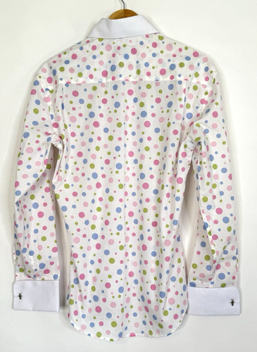 Bruno Conte Mens  Shirt 14.5 32/33 Pink Polka Dot French Cuff Button Up Pocket - Picture 6 of 8