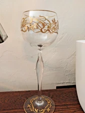 Antique Moser Josephinenhutte Bohemian Glass Raised Gold 8" Crystal Wine Hock