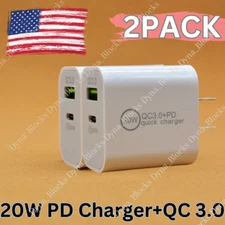 2x 20W Dual Fast Charger Block USB Type C Wall Power Adapter For iPhone/Samsung