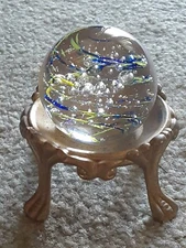 Vintage Controlled Bubble Paperweight And Stand