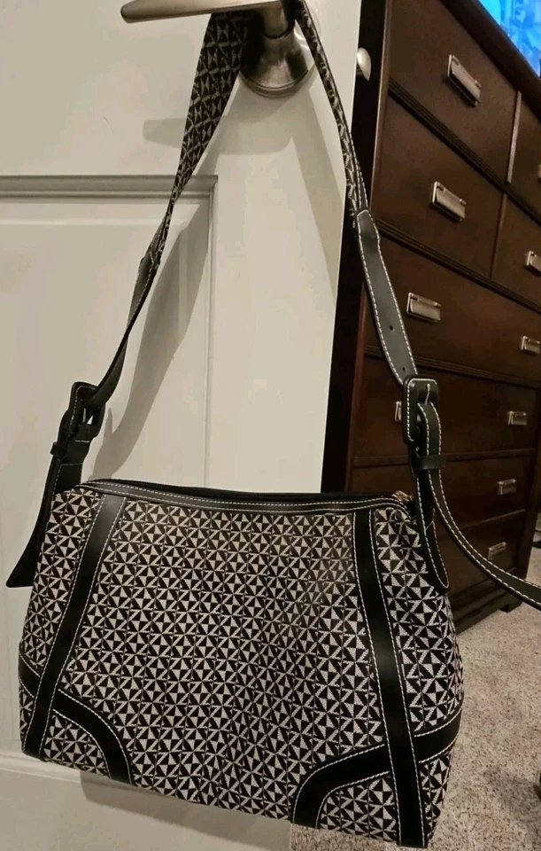 Maxx New York Shoulder Bag Purse Med Black Gray Canvas PVC Trim 12.5"x9"x3.5" - Image 3 of 4