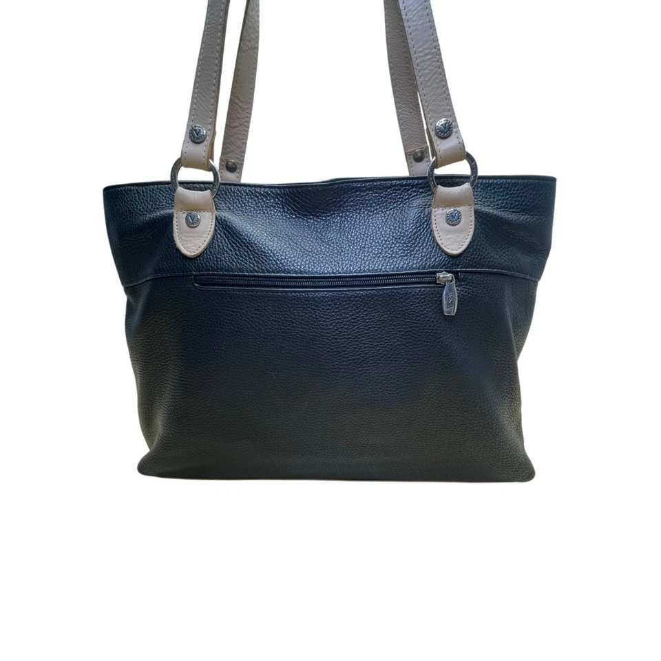 Bolso de hombro Valentina para mujer de cuero negro y rosa con correas ajustables Foto 3 de 4