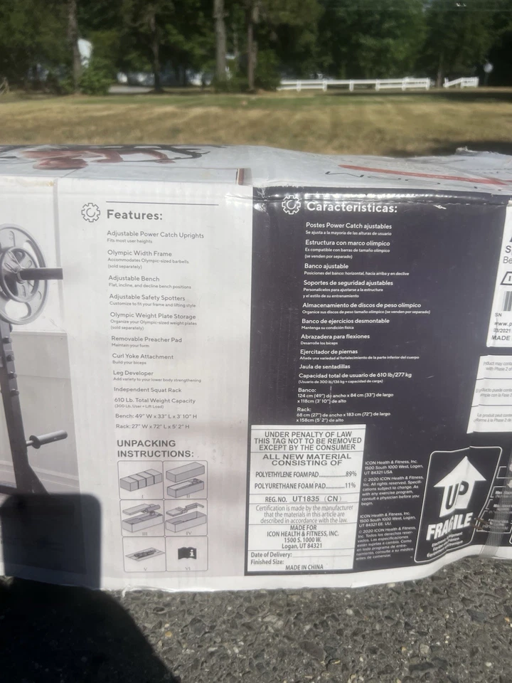 Banco de pesas olímpico con soporte para sentadillas entrenamiento ajustable Foto 3 de 4