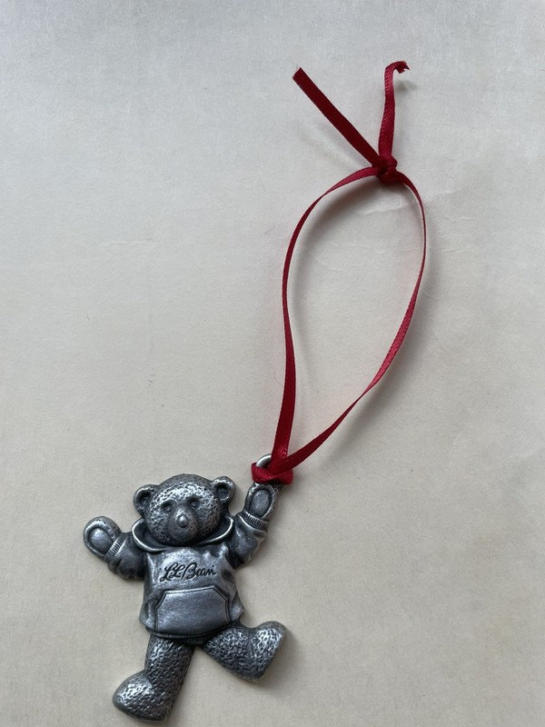 LL Bean Pewter Teddy Bear Christmas Ornament