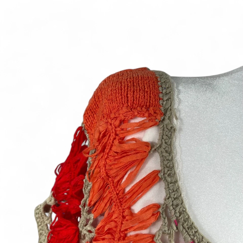 Vestido elástico ceñido al cuerpo naranja rosa rojo crochet L Resort Cottage Boho Foto 3 de 4