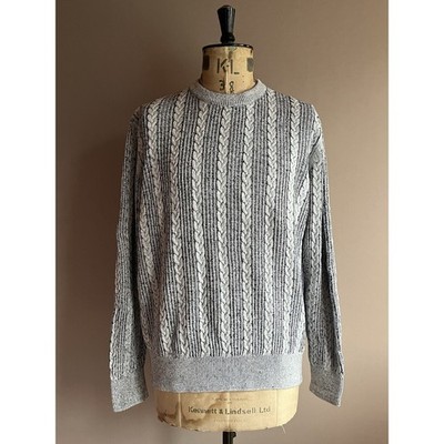 Esprit Pullover Herren Gr. L grau Zopfmuster Baumwolle Wolle Fischer