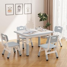 Kids Table and 4 Chairs Set,w/Graffiti Desktop  Non-Slip Legs,Height Adjustable