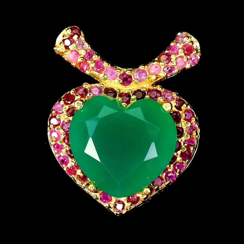 Colgante de plata de ley 925 corazón aventurina 11 mm rubí piedras preciosas naturales joyería Foto 2 de 4