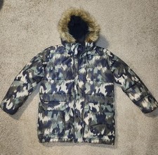 Childrens Place Boys Camo Puffer Jacket Coat w/Faux Fur Lined Hood XL 14 EUC