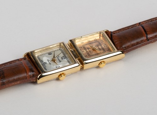 Xanadu Dual Dial Gold Tone Quartz Watch Brown Leather Strap Japan Movement - Picture 5 of 9