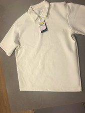 Men's White Solid Polo Shirt, Short Sleeve Collared Neck, Size Small Regular
