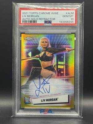 Liv Morgan 2021 WWE Topps Chrome Gold Refractor /50 Card #ALM PSA 10