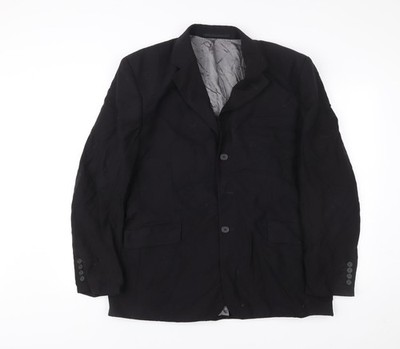 George Collection Herren Blazer Schwarz Wolle 44R Regular Fit Sakko